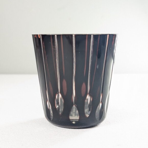 Vintage 5 Bohemian Ruby Cut To Clear Low Ball Whiskey Tumbler Swirls Lines Ovals - Picture 5 of 15